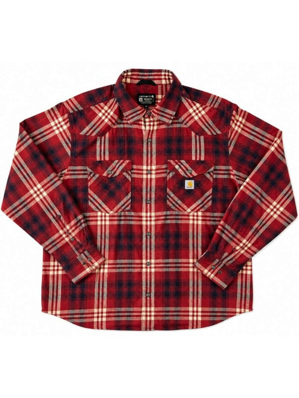 Carhartt Flannel Shirt Mens XL Red Plaid Relaxed Fit Snap Button Work Shirt